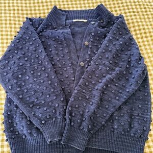 Misha And Puff Navy Pom-Pom Knit Cardigan with Ribbed Trim